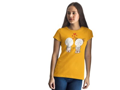 Together Forever Couple Holding Hands Cute Printed Yellow T-Shirts