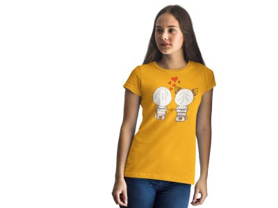 Couple Holding Hands Cute Printed Yellow T-Shirts