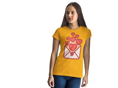 Printed Heart by Mail with Cute Designs Printed Yellow T-Shirts