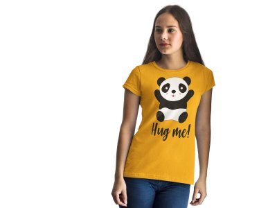 Hug Me Cute Little Panda Printed Yellow T-Shirts