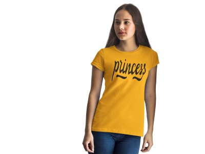 Princess Text Printed for Girls Printed Yellow T-Shirts