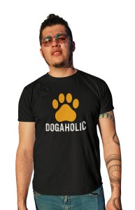 Dogaholic - printed stylish Black cotton tshirt- tshirts for men