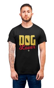 Dog lover Yellow And Red Text - printed stylish Black cotton tshirt- tshirts for men