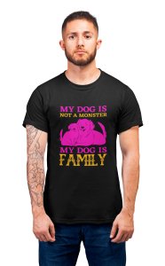 My dog is a family - printed stylish Black cotton tshirt- tshirts for men