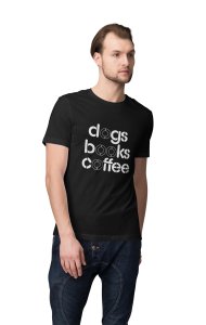 Dogs books and coffee - printed stylish Black cotton tshirt- tshirts for men