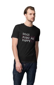 Dogs Make Me Happy -printed stylish Black cotton tshirt- tshirts for men