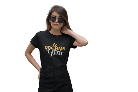 Dog hair glitter-Black-printed cotton t-shirt - comfortable, stylish