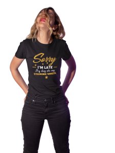 Sorry i am late my dog ate my steering wheel -Black-printed cotton t-shirt - comfortable, stylish