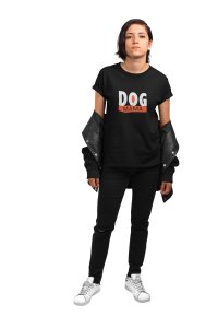 Dog mama Text In Orange And White-Black- printed cotton t-shirt - comfortable, stylish