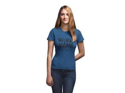 Fur Mama text in black-Blue-printed cotton t-shirt - comfortable, stylish