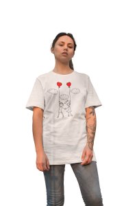 Couple Holding Heart Balloons White-Printed T-Shirts