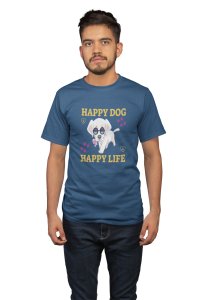 Happy dog happy life - printed stylish Black cotton tshirt- tshirts for men