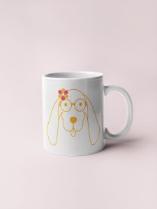 Doggy Face With Flower- pets themed printed ceramic white coffee and tea mugs/ cups for pets lover people