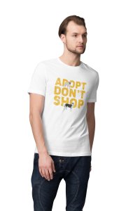 Adopt, don't shop - printed stylish White cotton tshirt- tshirts for men