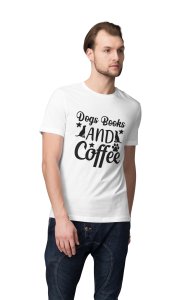 Dogs books and coffee - printed stylish White cotton tshirt- tshirts for men