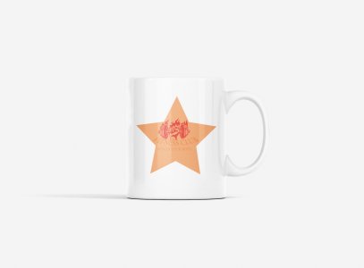 Fitness Club, Power Your Body, (BG Star Orange) - gym themed printed ceramic white coffee and tea mugs/ cups for gym lovers