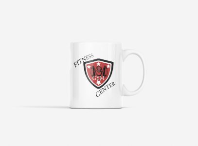 Fitness Gym Center, (BG Shield Red, Black and White) - gym themed printed ceramic white coffee and tea mugs/ cups for gym lovers