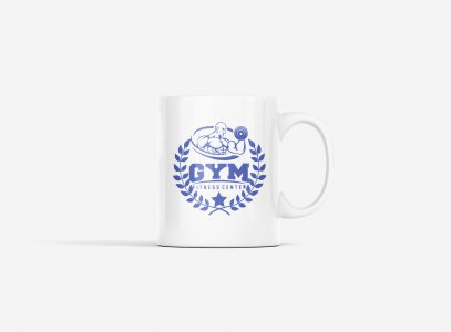 Gym, Fitness Center, Blue Leaves - gym themed printed ceramic white coffee and tea mugs/ cups for gym lovers