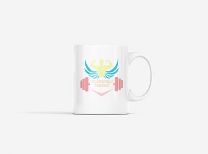 Stronger Than Yesterday, (BG White, Red and Yellow) - gym themed printed ceramic white coffee and tea mugs/ cups for gym lovers