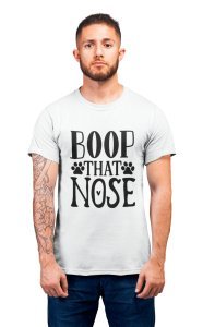 Boop that nose - printed stylish White cotton tshirt- tshirts for men