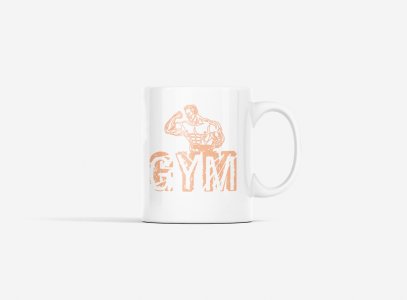Gym, (BG Orange) - gym themed printed ceramic white coffee and tea mugs/ cups for gym lovers