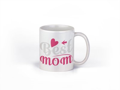 Best Mom Text (pink heart) - family themed printed ceramic white coffee and tea mugs/ cups