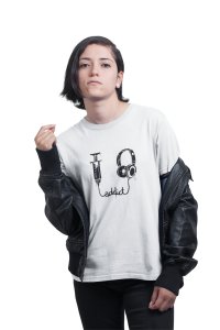 Addicted to music - White - Women's - printed T-shirt - comfortable round neck Cotton