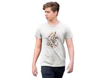 Guitar - White - Men's - printed T-shirt - comfortable round neck Cotton