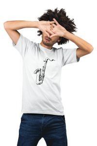 Saxophone- White - Men's - printed T-shirt - comfortable round neck Cotton