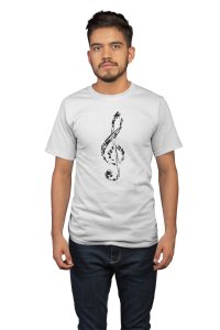 Musical note- White - Men's - printed T-shirt - comfortable round neck Cotton