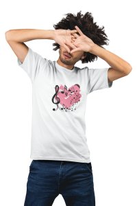 Red Heart Surrounded By Musical notes- White - Men's - printed T-shirt - comfortable round neck Cotton