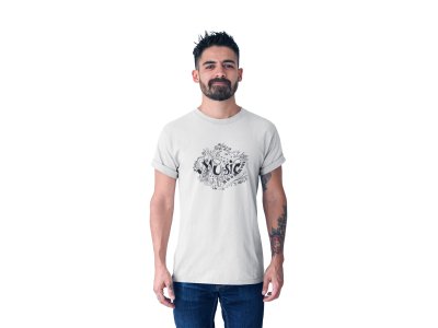 Music - White - Men's - printed T-shirt - comfortable round neck Cotton