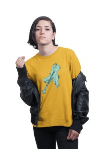 Girl Playing Flute- Yellow - Women's - printed T-shirt - comfortable round neck Cotton
