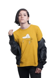 Piano -Yellow - Women's - printed T-shirt - comfortable round neck Cotton