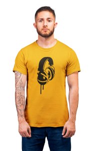 Headphone -Yellow - Men's - printed T-shirt - comfortable round neck Cotton