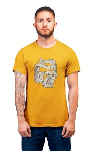 Headphones And music Notes-Yellow - Men's - printed T-shirt - comfortable round neck Cotton