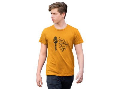 Mic And Music Notes - musted Yellow - Men's printed T-shirt - comfortable round neck Cotton