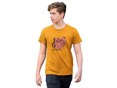 Red Heart Surrounded By Musical notes-Yellow - Men's - printed T-shirt - comfortable round neck Cotton