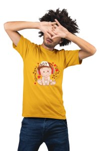 Baby With Headphone -Yellow - Men's - printed T-shirt - comfortable round neck Cotton