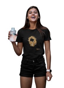Headphone - musted Black - Women's - printed T-shirt - comfortable round neck Cotton