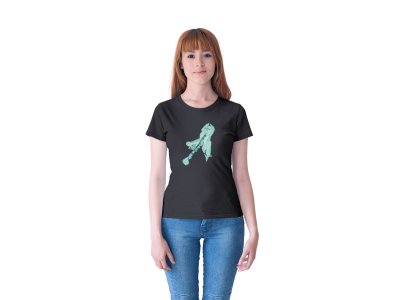 Girl Playing Flute- Black - Women's - printed T-shirt - comfortable round neck Cotton