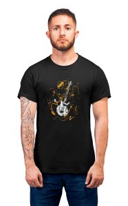 Guitar -Black- Men's - printed T-shirt - comfortable round neck Cotton