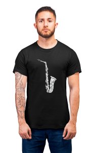 Saxophone-Black- Men's - printed T-shirt - comfortable round neck Cotton