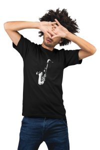 Saxophone-Black- Men's - printed T-shirt - comfortable round neck Cotton