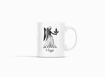 Virgo symbol (BG Black)- zodiac themed printed ceramic white coffee and tea mugs/ cups for astrology lovers