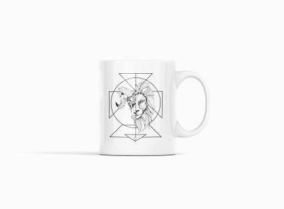 Half Ram, Half lion, - zodiac themed printed ceramic white coffee and tea mugs/ cups for astrology lovers