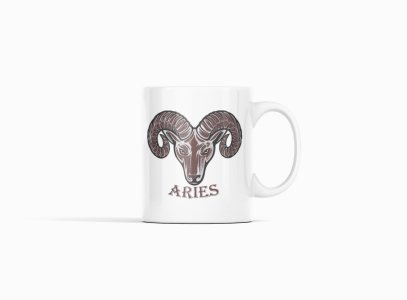 Aries, (BG Brown)- zodiac themed printed ceramic white coffee and tea mugs/ cups for astrology lovers