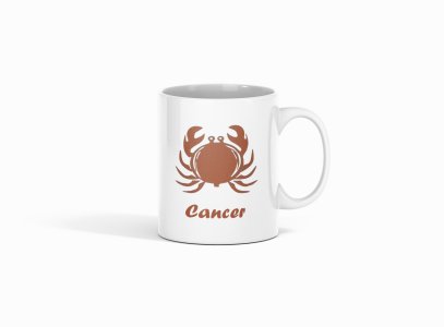 Cancer (BG Brown) - zodiac themed printed ceramic white coffee and tea mugs/ cups for astrology lovers
