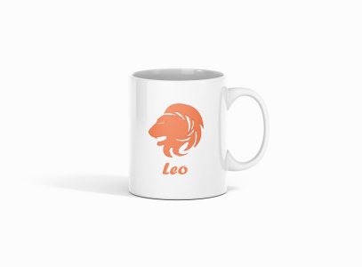 Leo (BG orange) - zodiac themed printed ceramic white coffee and tea mugs/ cups for astrology lovers