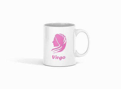 Virgo (BG pink) - zodiac themed printed ceramic white coffee and tea mugs/ cups for astrology lovers